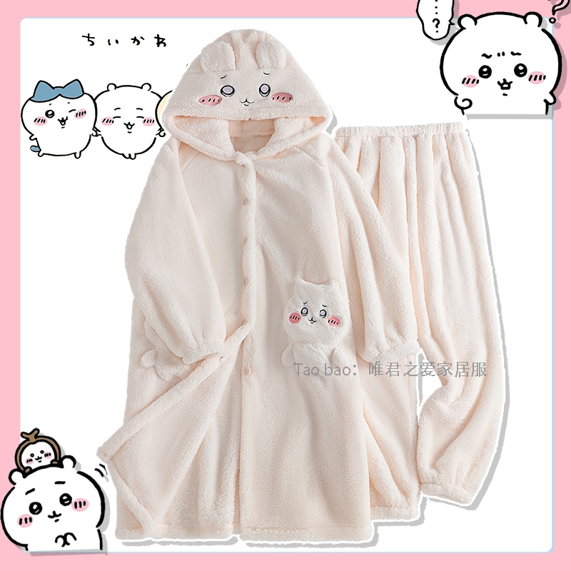 ちいかわサンゴベルベットパジャマ レディース 秋冬用 パジャマ とろみとベルベットが可愛くて外でも着られます