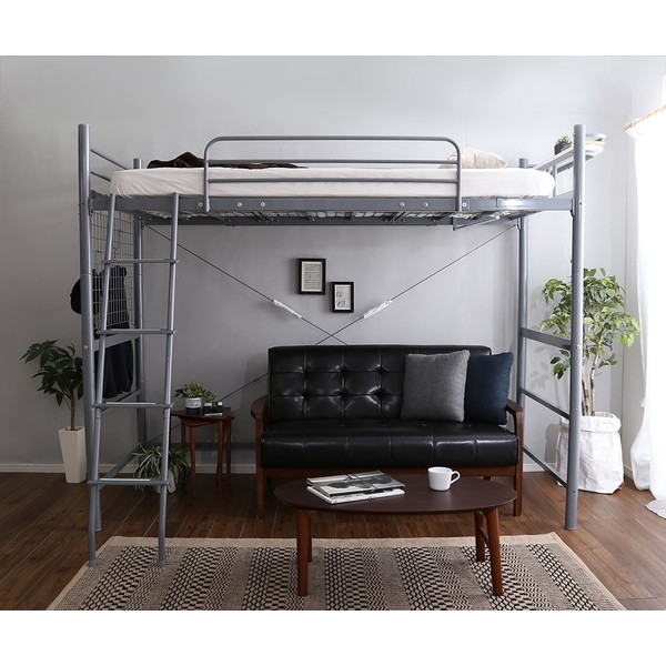 ホームテイスト HT70-94R 宮コンセント付き ロフトベッド【PRADO-プラード-】 シルバー メーカー直送