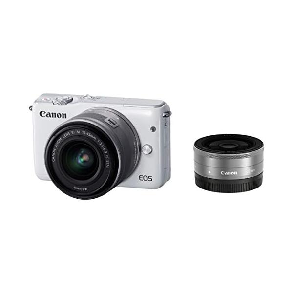 【中古】Canon ミラーレス一眼カメラ EOS M10 ダブルレンズキット(ホワイト) EF-M15-45mm F3.5-6.3 IS STM EF-M22mm F2 STM 付属 EOSM10WH