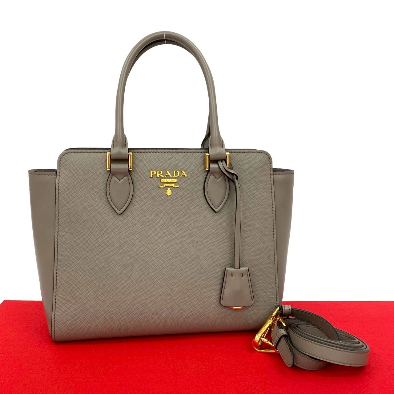 ロゴ 金具ショルダーバッグ レザー グレー 24508