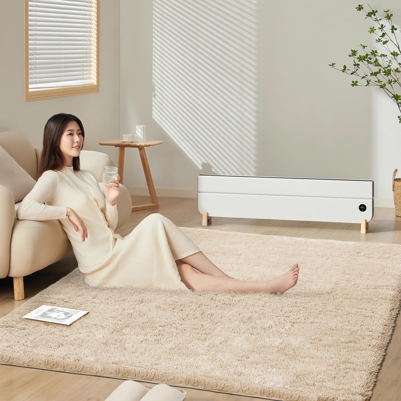SOMANT カーペット ラグ 2畳 冬用 低反発 厚手 抗菌防臭加工 防音 防ダニ ラグマット シャギーラグ 滑り止め付き 暖かい 洗えるラグ マット リビング寝室用 160×200cm ライトキャ