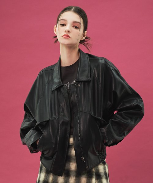 [NF] MINIMAL CROP LEATHER JACKET 韓国正規品 FZA233