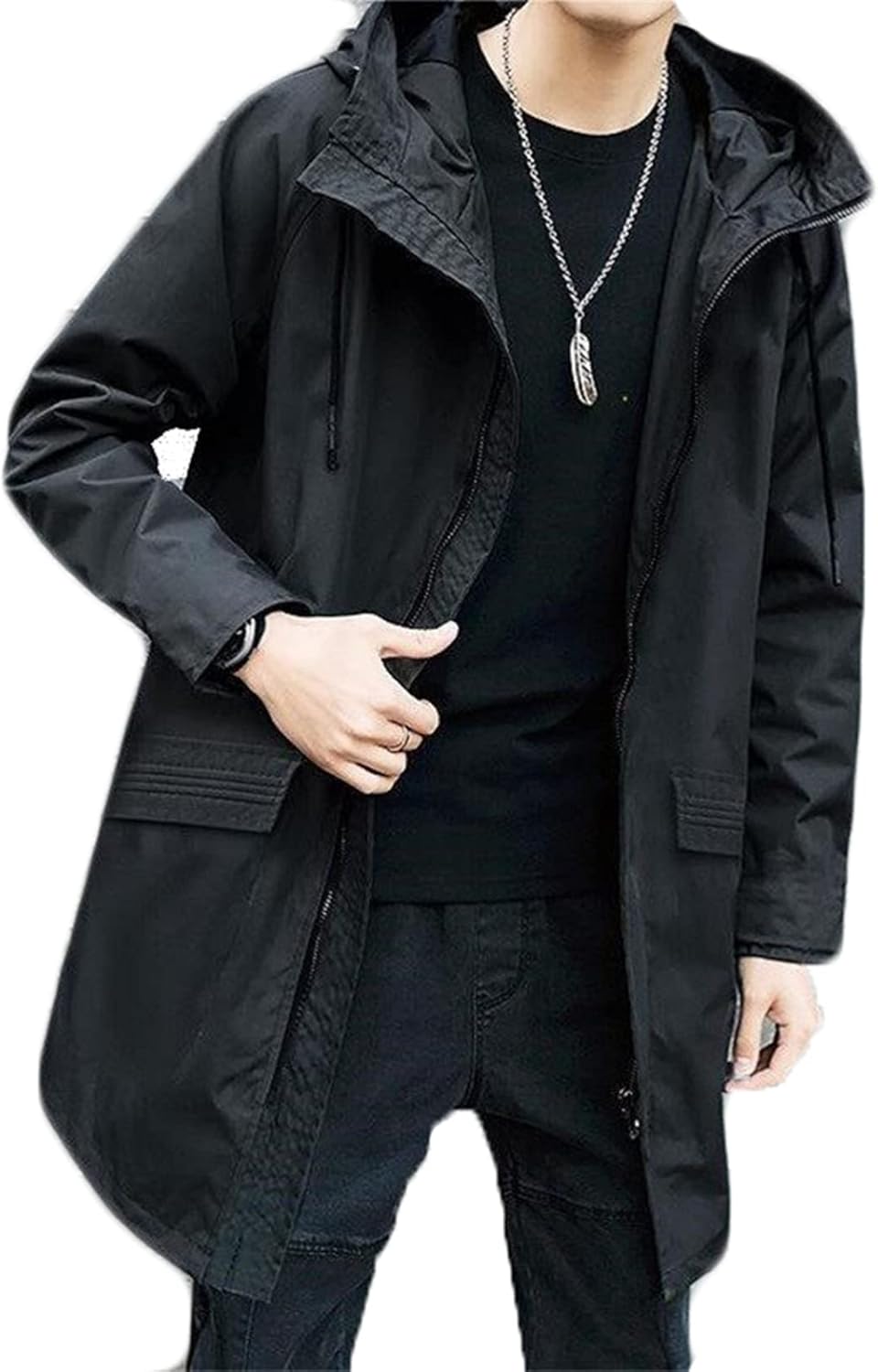 メンズ アウター 春秋 スプリングコート ジャケット ブラック フード付 防風 保温 ミディアム丈 コート カッコイイ ブルゾン 薄手 アウトドア 通勤 通学 男性用 パーカー おしゃれ 大きいサイズ
