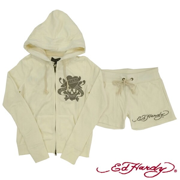 エドハーディー レディース 長袖 パイル セットアップ Ed Hardy LOVE KILLS SLOWLY ホワイト ラブキル エドハーディー 正規品 海外 LAセレブ 着用 サファリ ファッショ