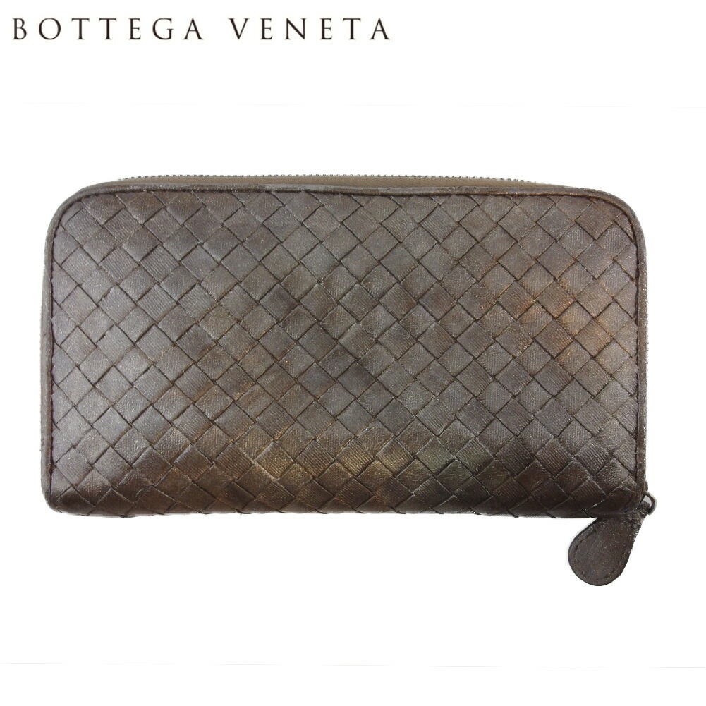 【BOTTEGA VENETAボッテガヴェネタ】イントレチャート★ラウンドファスナー長財布★レザー★茶ブラウン 財布 本革 長財布 レディース イントレチャート ラム レザー メッシュ