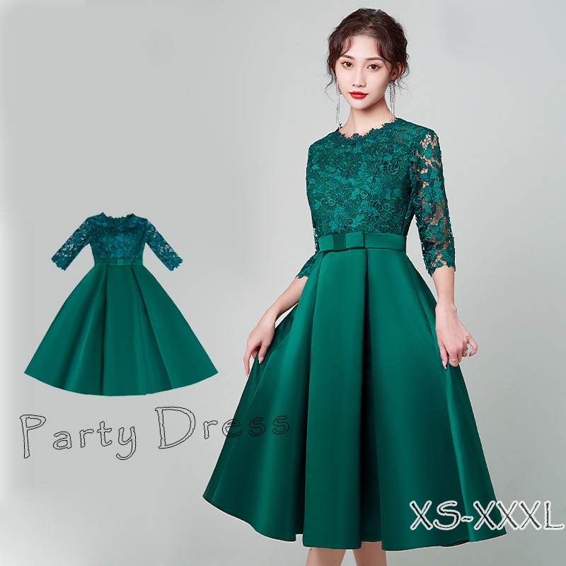 パーティードレス 結婚式 ワンピース ドレス ミモレ丈 結婚式ドレス 刺繍 ドレス お呼ばれドレス 袖あり 袖 ニ次会 フォーマル セレブ 二次会 2次会 パーティードレス ミモレ丈 フォーマル 入園