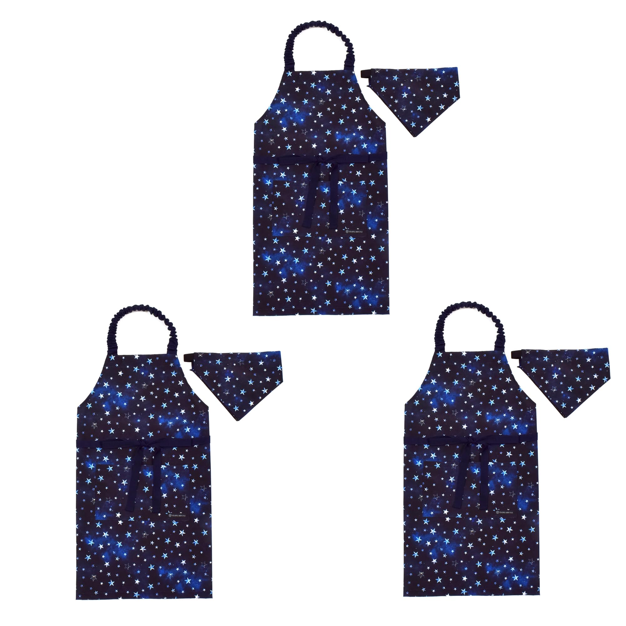 COLORFUL CANDY STYLE 子どもエプロン (130～160cm) 撥水ノーアイロン スターリングシルバー 3枚セット 男の子 かっこいい 子供用 子供 こども エプロン 三角巾 セット