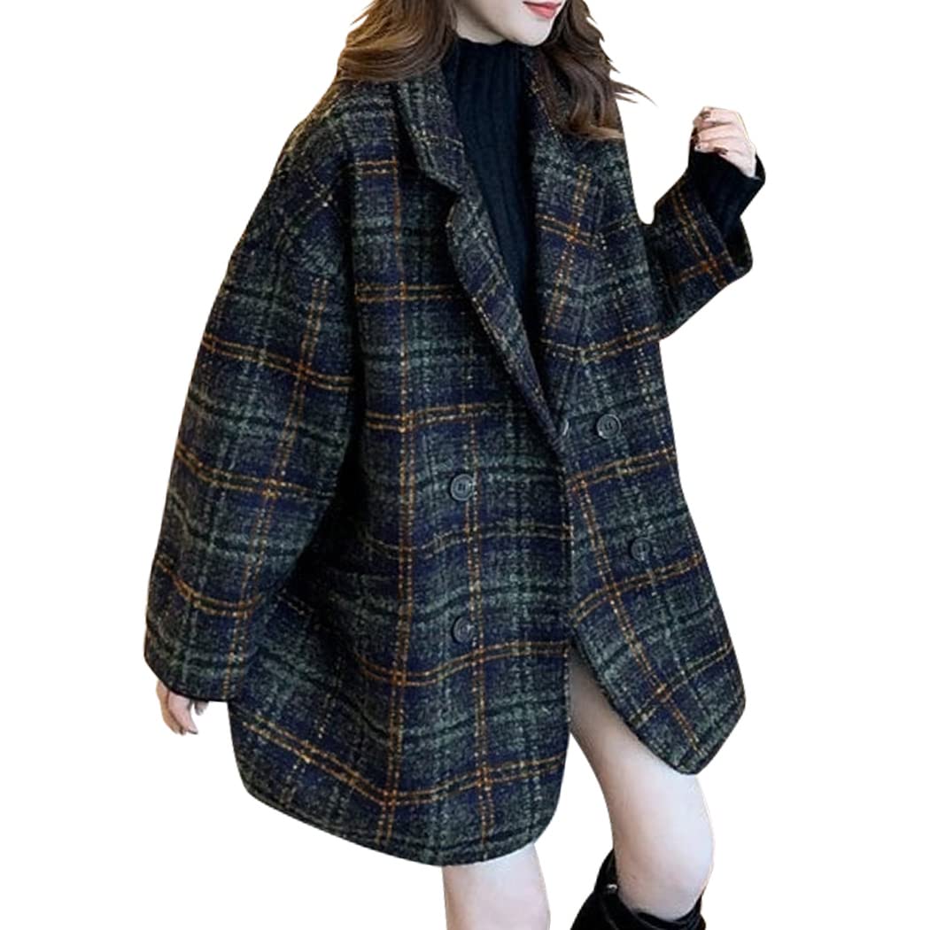 Teddy コート レディース アウター 中厚手 オーバーサイズ ゆったり 秋冬 防寒 グレンチェック柄 tops1353 (ブラック, M)