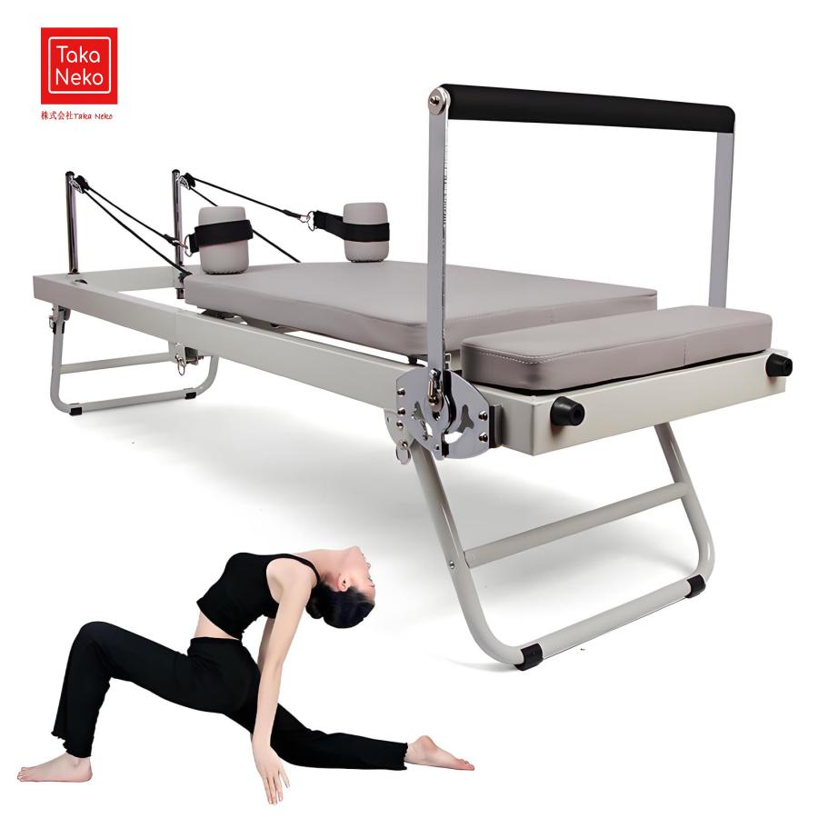 マット付きピラティス リフォーマー 折りたたみ式リフォーマー ピラティス マシン ステンレス鋼ピラティス機器ベッド エクササイズヨガ機器 多機能折りた