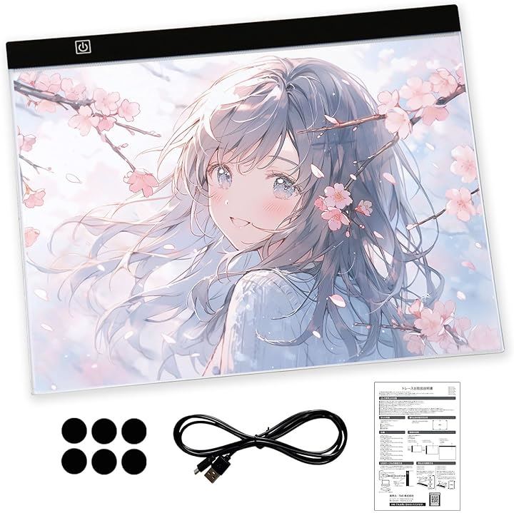 トレース台 LED 高輝度 ライトボックス USB給電 USBケーブル 底面ゴム足 日本語取扱説明書( ホワイト)