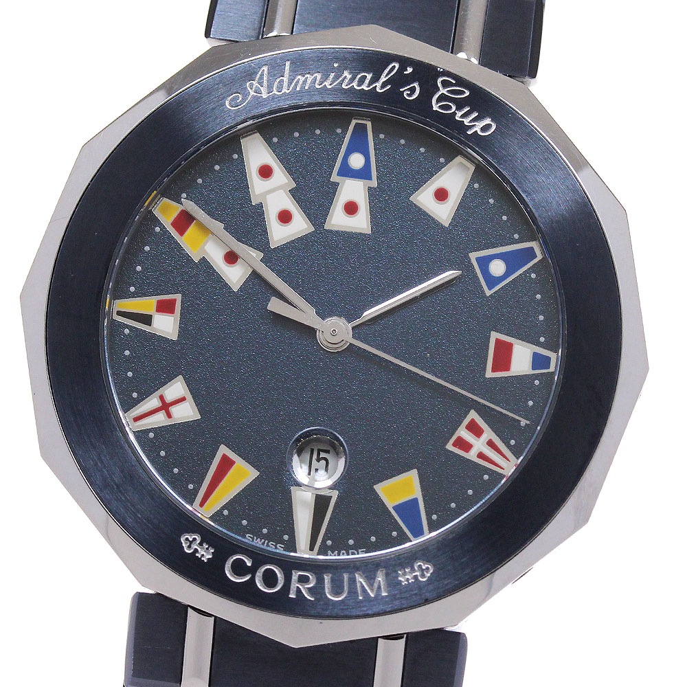 コルム CORUM 99.810.30 V-50 アドミラルズカップ ガンブルー デイト クォーツ メンズ _845509【中古】