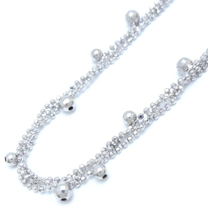 ミラーボール 3連 ネックレス 45.5cm K18WG ホワイトゴールド/75749【中古】