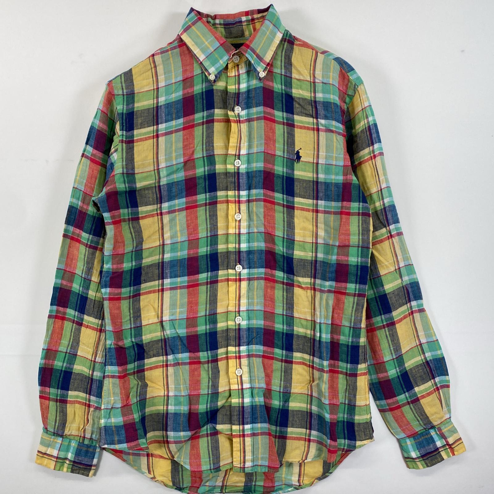 古着 90s/90年代 長袖シャツ ボタンダウン ロゴ刺繍 ワンポイント マルチカラー メンズ