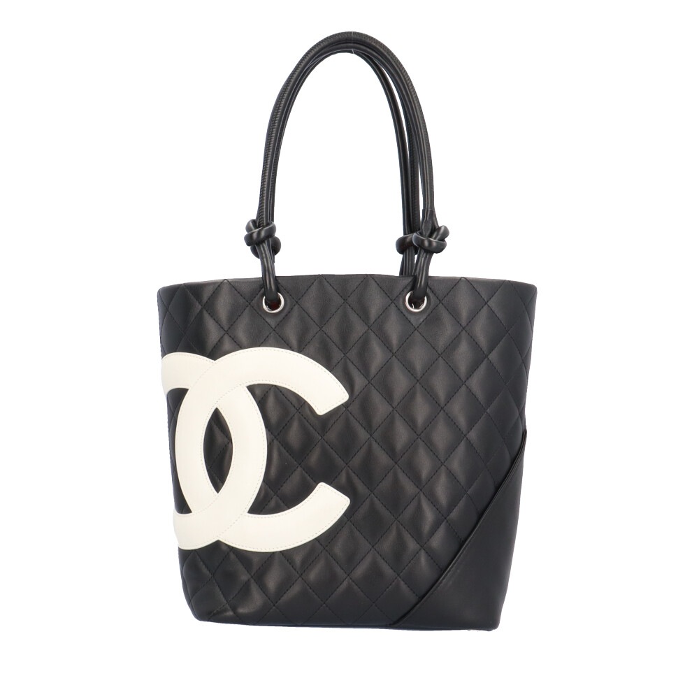 シャネル ミニディアムトート カンボン トートバッグ レザー A25167 ブラック CHANEL 中古 美品