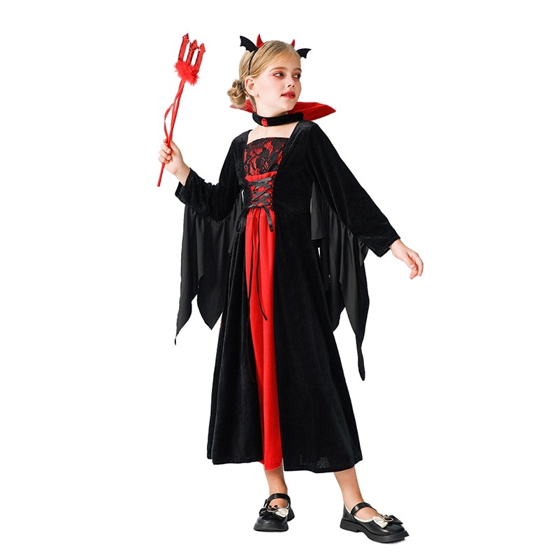 ハロウィンの子供用コスチューム吸血鬼のコウモリのコスチューム女の子の悪魔のカーニバルの面白いパフォーマンスコスチューム魔女のドレス