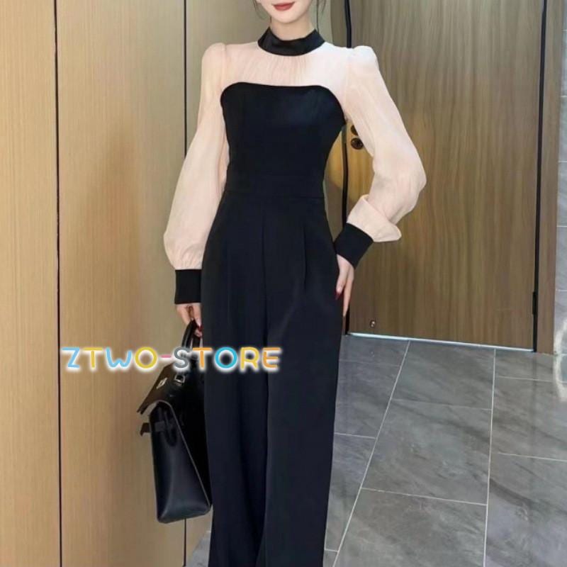 オールインワンセットアップオールインワン パンツドレス かっこいい 長袖 大きいサイズ お呼ばれドレス パーティードレス カシュクール 黒 結婚式 レディース 3L パンツ オールインワン