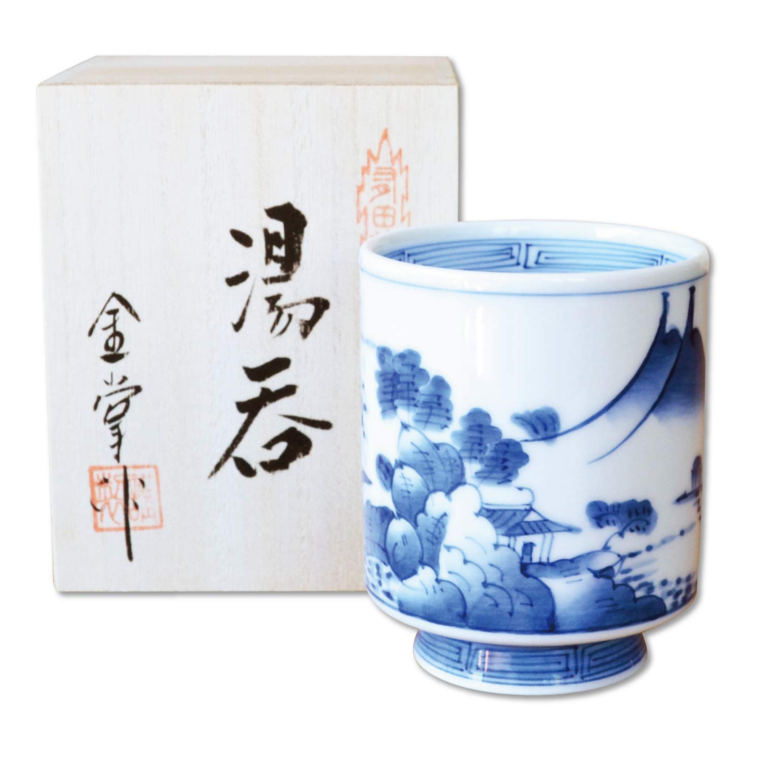 湯のみ 湯飲み 高級 有田焼 波佐見焼 手書き 台丹 山水 大サイズ ゆのみ茶碗 木箱入り