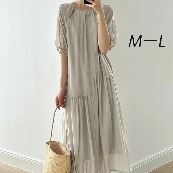 ワンピース レディース 体型カバー ハイウエスト 涼しい 薄手 柔らか ひんやり 大人 人気 プレゼント 半袖ゆったり OL 着痩せ　ロングワンピ お出かけ 通勤 通学 20代 30代 40代 dd