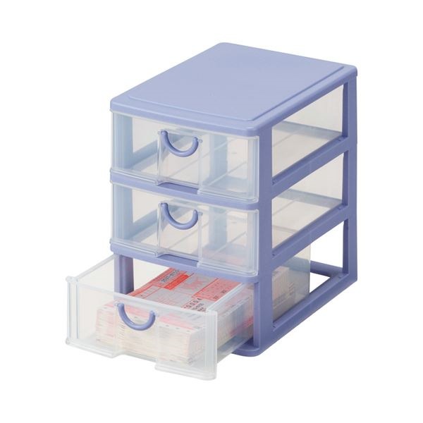 （まとめ） サンコープラスチック エルピス A5 深型3段 ストーンブルー A-530 1台 10セット