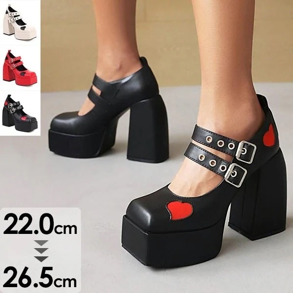 厚底 パンプス ロリータ靴 姫様 お嬢様 超美脚 レディース スクエアトゥ 太ヒール ハイヒール チャンキーヒール 大きいサイズ 小さいサイズ 12.5cmヒール おしゃれ パーティー 撮影 コスプレ