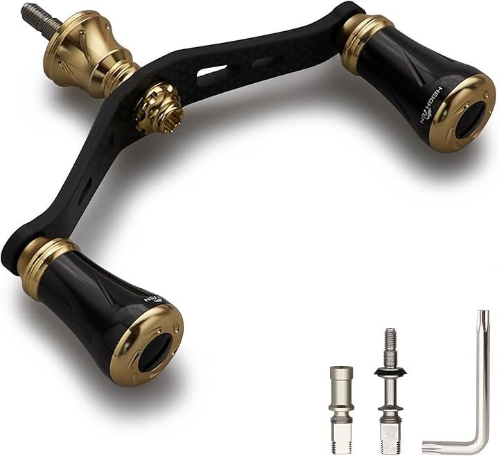 90mm リール ハンドル シマノ ダイワ 通用 1.5K炭素布 カーボンクランクハンドル スピニングリール用 Chess Series -(19mmノブ搭載 - ブラック＆ゴールド)