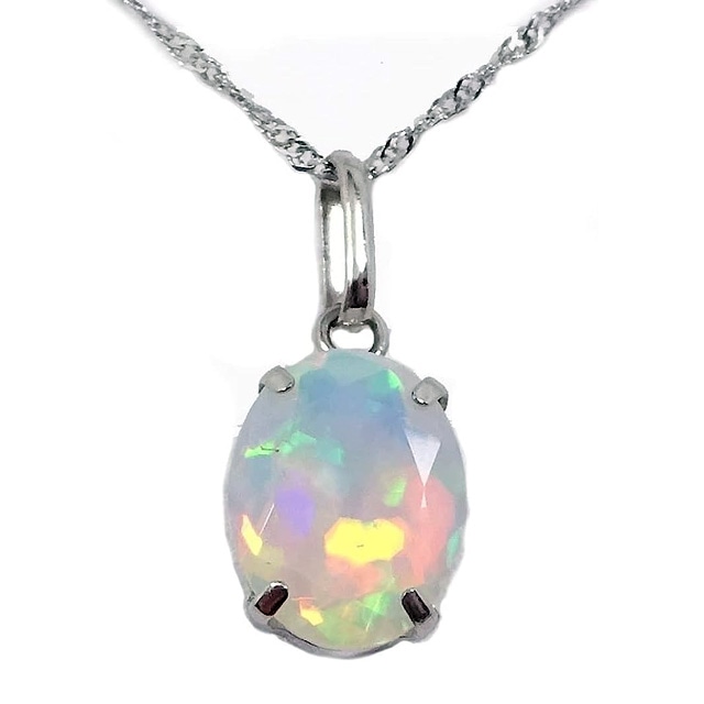 オパール ペンダントネックレス プラチナ大粒1.0カラットアップオーバルミックスカット