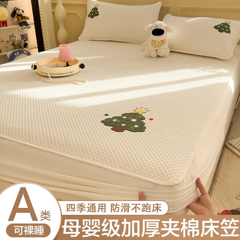 肥厚した綿ウールカバーシングルピースベッドカバー2025新しい4シーズンユニバーサルシモンズマットレス保護カバーチルドレンズベッドカバー