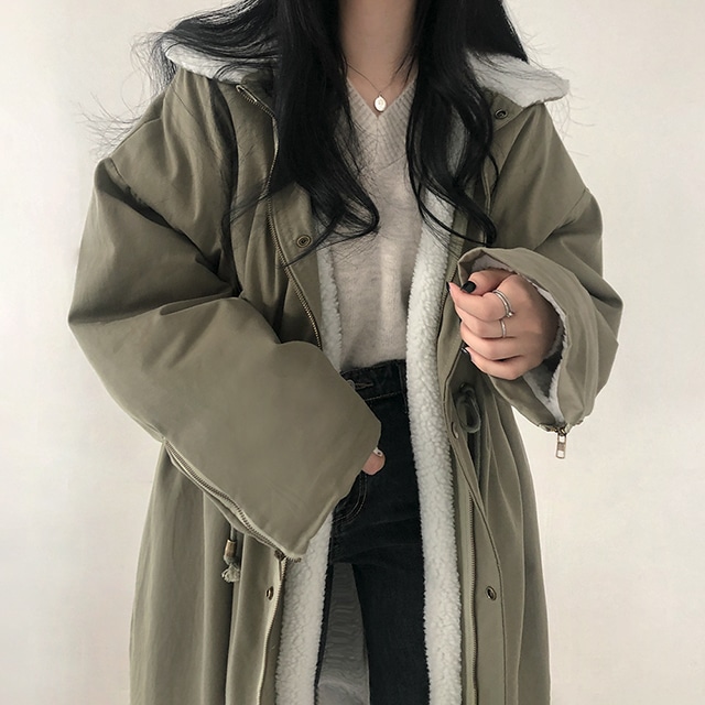 韓国の女性ファッション / 裏ボアオーバーサイズモッズコート jp1046