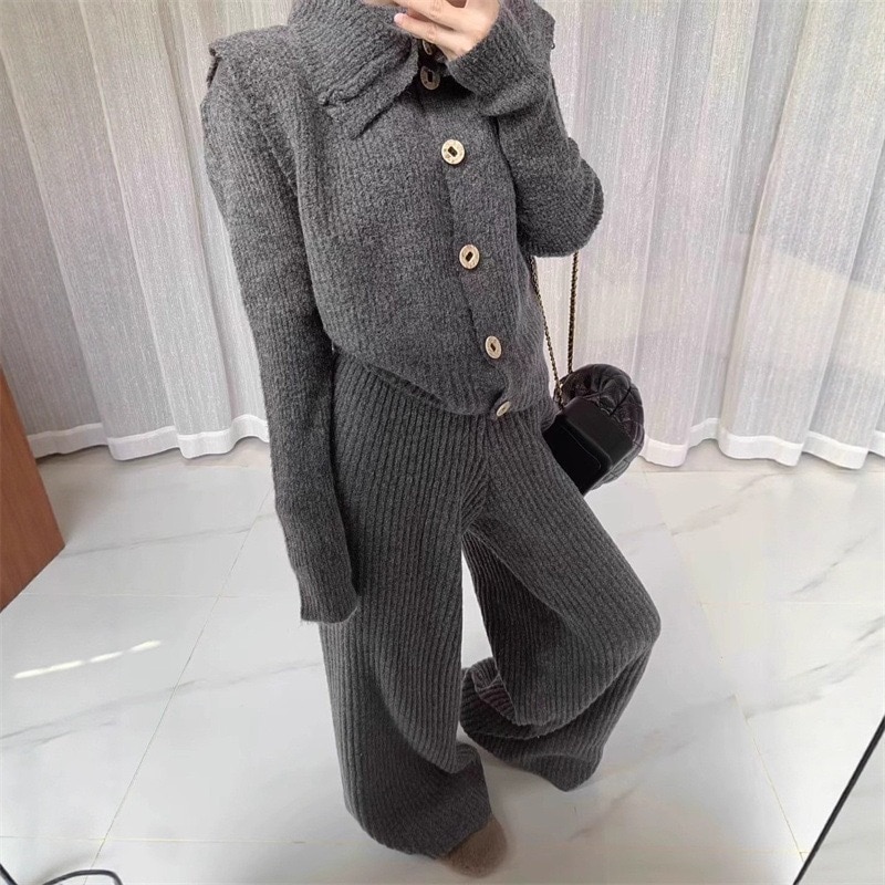 極シンプルニット3点セット女2025秋冬ベストカーディガントップスドレープ感ワイドパンツセットセットアップ 4,130円