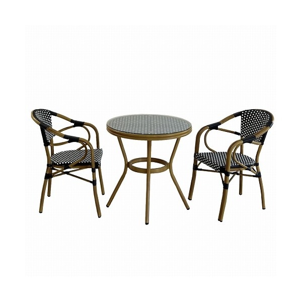 住まいスタイル PLS-R70-3PSET-BLK ガーデンテーブル プレジール ラウンド型 3点セット ブラック メーカー直送