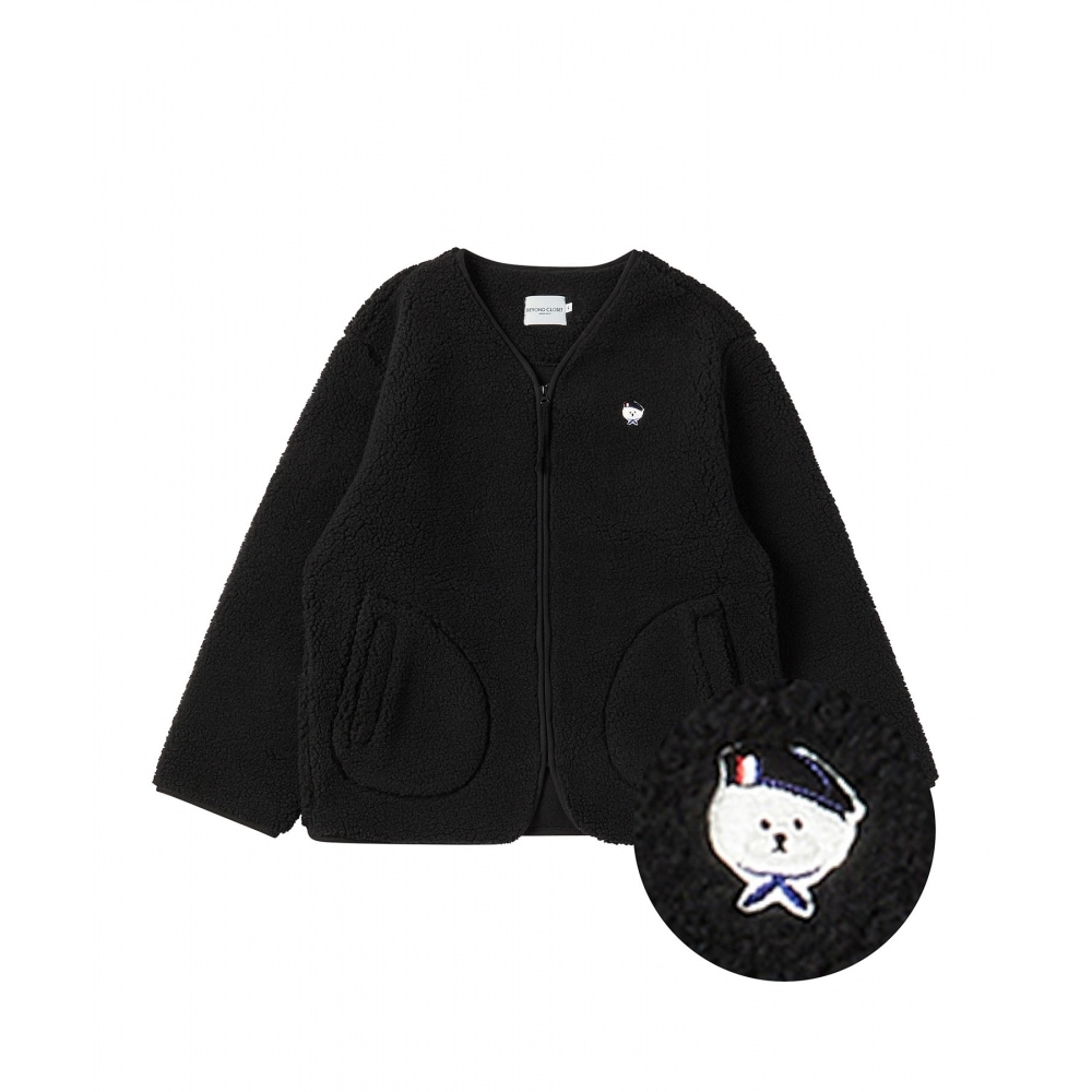 BEYOND CLOSET ニューパリジャンエコパープルフリースジップアップジャンパーブラック