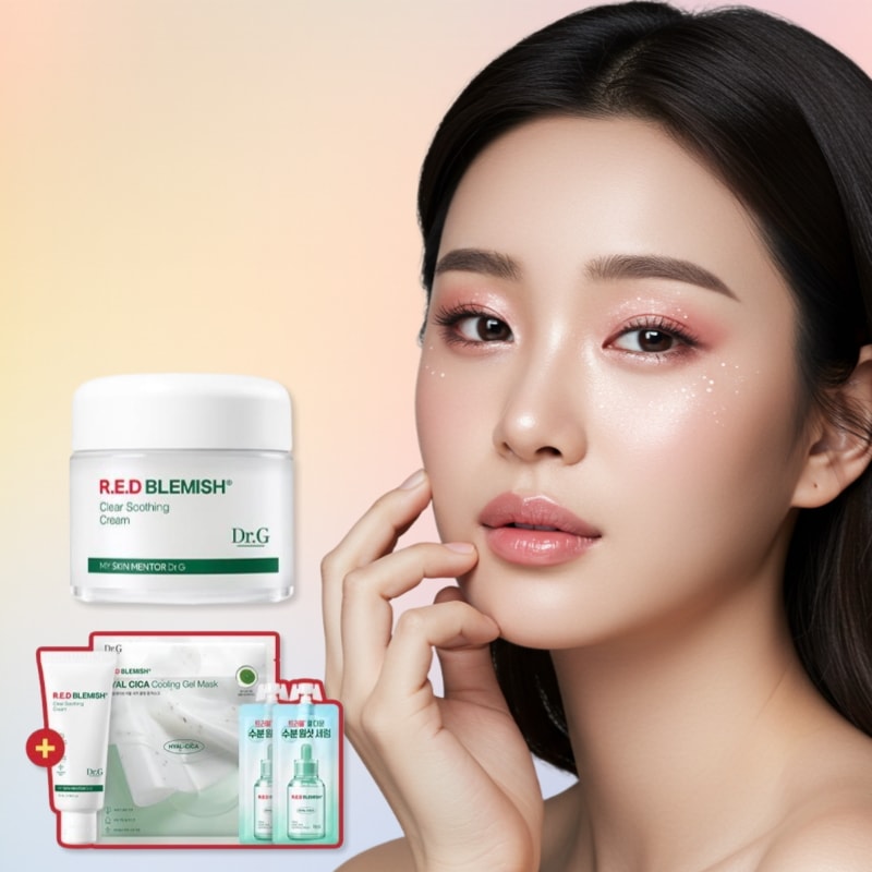 ドクタージー レッドブレミッシュクリアスージングクリーム70ml×2本＋ヒアルシカスージングセラム10ml×2個＋クーリングゲルマスク1枚 敏感肌ケア 保湿 鎮静セット