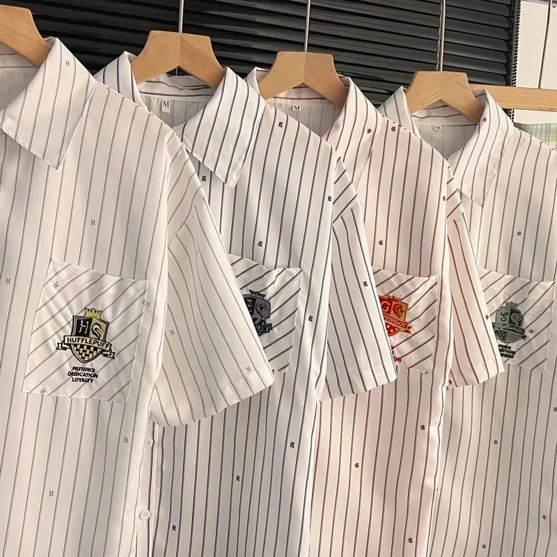 ハリーポッターの共同ブランドモデルシャツ女性カジュアル緩い薄い半袖ポロカラー小さな新鮮な大学の風JKシャツ