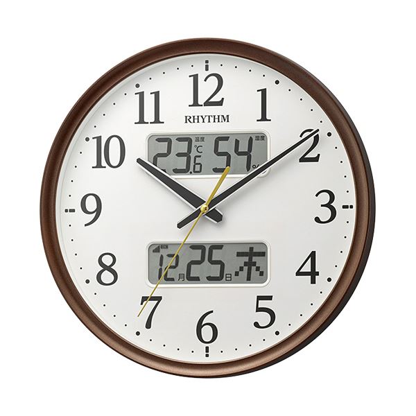 電波掛時計フィットウェーブリブA03 温度湿度カレンダー表示付 茶メタリック 8FYA03SR06 1台