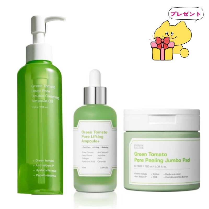 [正規品3点セット] グリーントマト フォアリフティング 毛穴 アンプル プラス 30ml+ダブル クレンジング オイル 200ml+フォア ピーリング パッド 60枚 成分 エディター