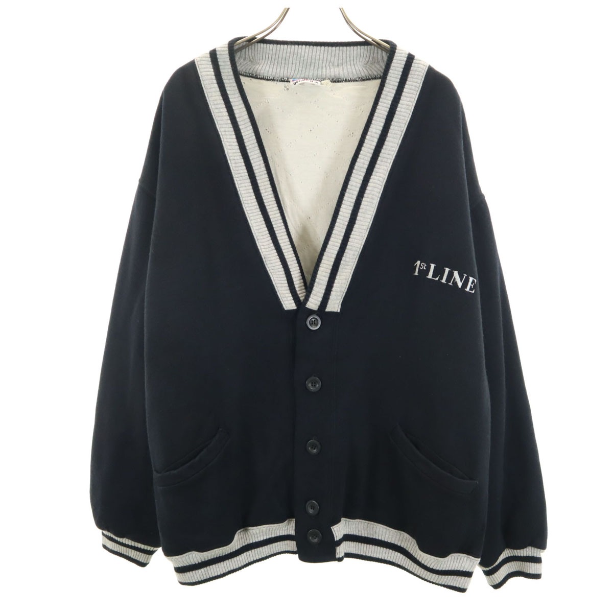 OLD オールド 80s 90s 長袖 Vネック カーディガン XL 黒 厚手 メンズ 古着