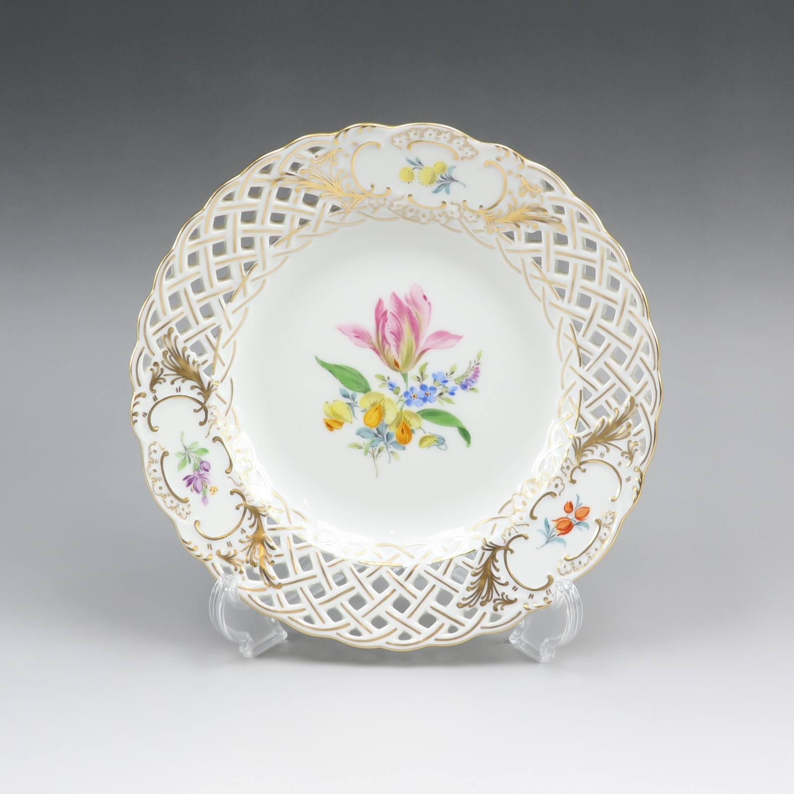 三つ花 飾り皿 15cm 54800 060110 置物 オブジェ ポーセリン _ 中古品 Aランク