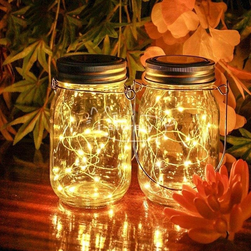 【超お得1つ買うと10個もらえる】急速出荷メイソンジャー風ソーラーライト 2個セット ガーデンライト 夜間自動点灯 防水 LED ソーラー充電