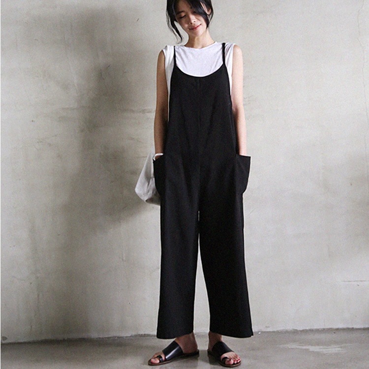 レディース パンツ ボトムス サロペット ストレートパンツ 丈長 袖なし ノースリーブ キャミソール Uネック ストレート ストリート かわいい 大人可愛い カジュアル おしゃれ ラフ クラシカル