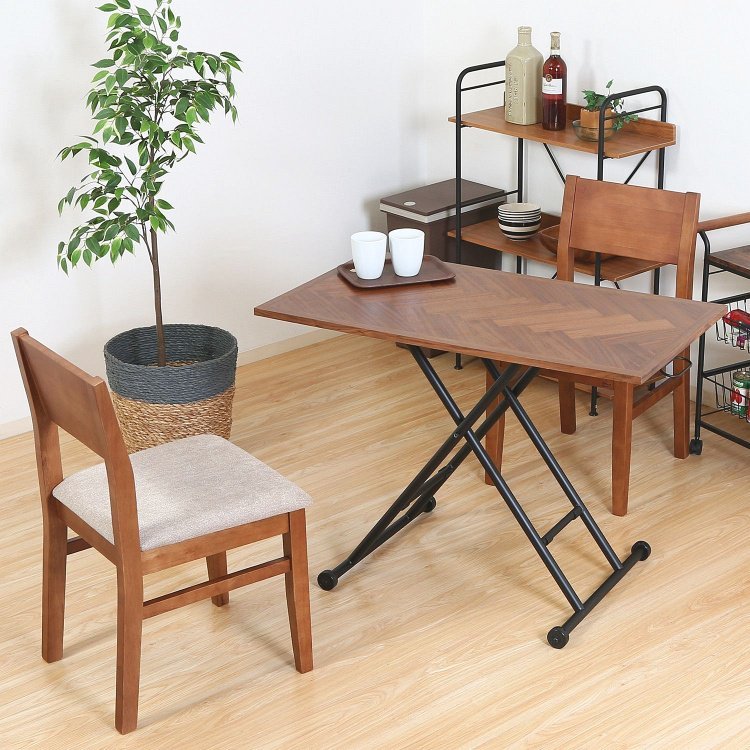 昇降式テーブル おしゃれ 幅100×奥行55×高さ12～70cm ブラウン