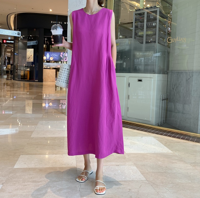 ワンピース フレアワンピース ミモレ ミモレ丈 ロング ロング丈 ノースリーブ ラウンドネック Aライン 大人可愛い きれいめ シンプル カジュアル 大人 上品 おしゃれ お洒落 エスニック