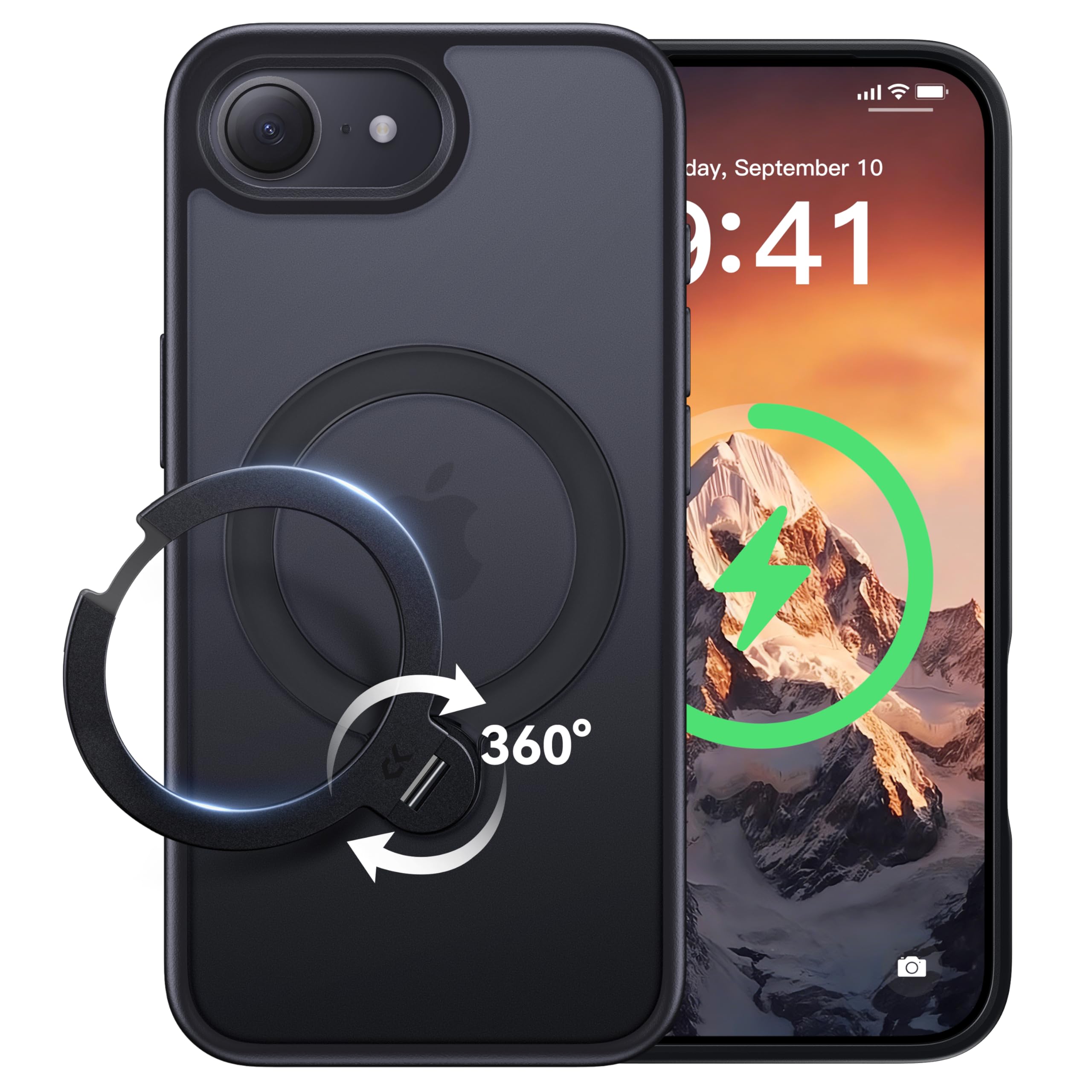 【2025最高傑作&定点360度回転】CASEKOO iPhone 16e 用 ケース 米軍MIL規格 耐衝撃 MagSafe対応 高耐久性【横縦両立角度自由調整】急速充電対応 指紋防止/マット仕上
