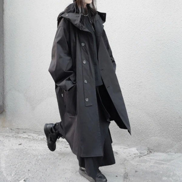 個性 不規則 デザイン チンカラールーズウィンドブレーカーオーバーサイズ 個性的なコート ブレーカーのロングコート