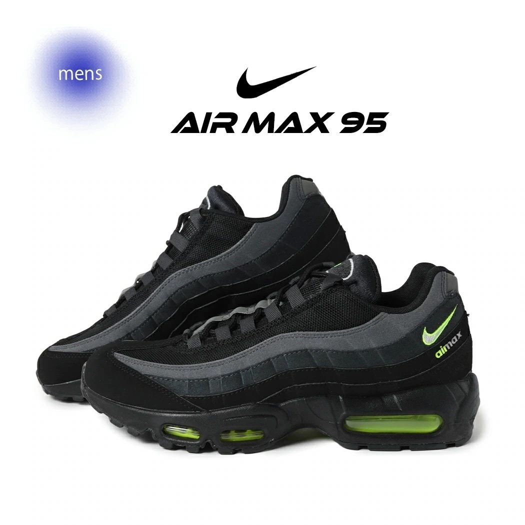 海外限定 NIKE ナイキ エアマックス 95 スニーカー AIR MAX RETRO LOGO BLACK/LT SMOKE GREY－VOLT ( 日本未発売 ブラック 黒 メンズ CV1635