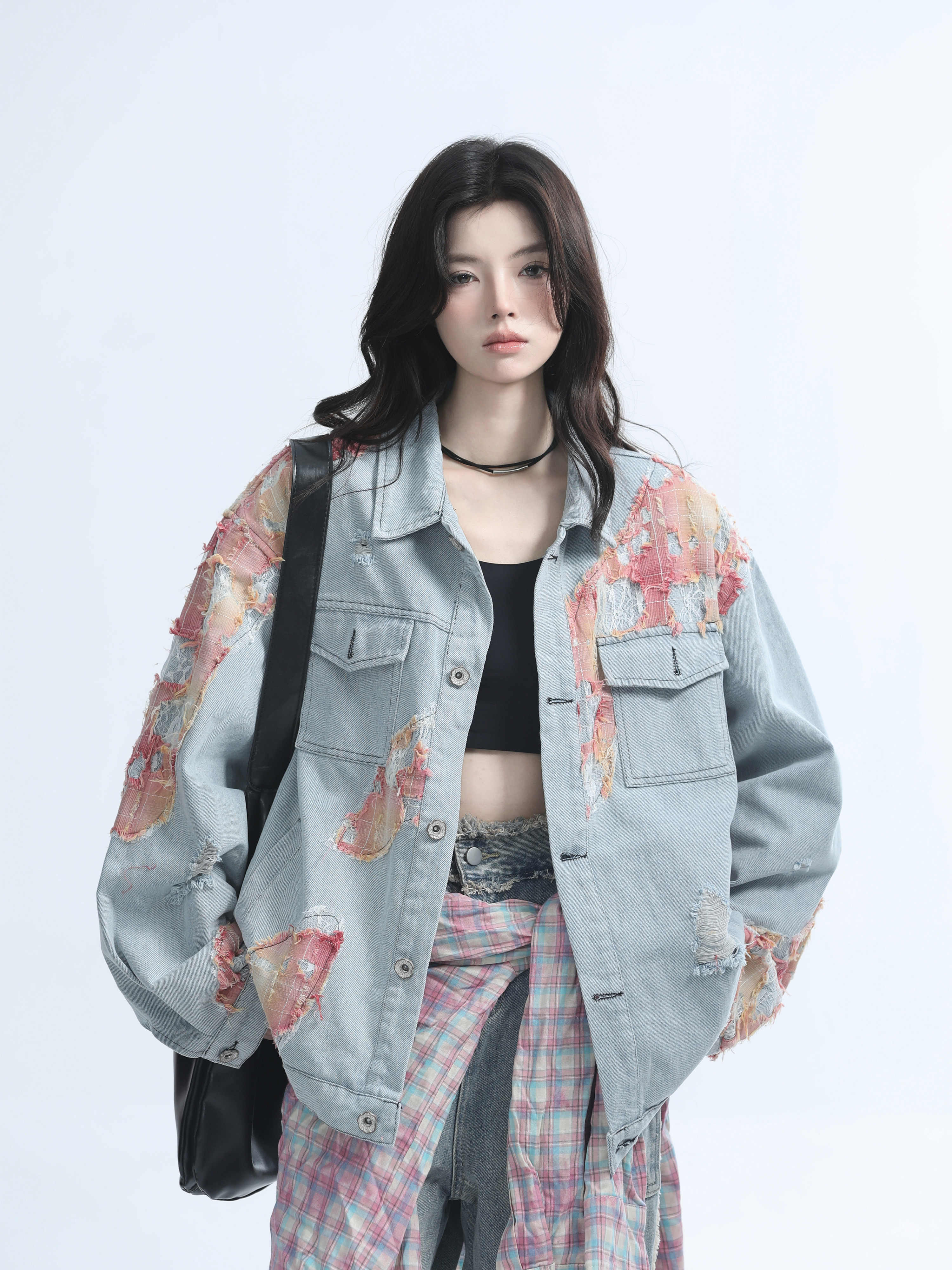 「SHANKONG」【高·品質版】【上品】2025新作 デニムジャケット アウター レトロ ゆったり 韓国ファッション レディーストップス アウター トップス セミロング トップス 33