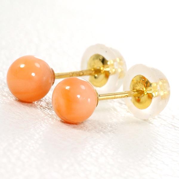 K18 18金 YG イエローゴールド ピアス サンゴ 総重量約0.3g ジュエリー 中古