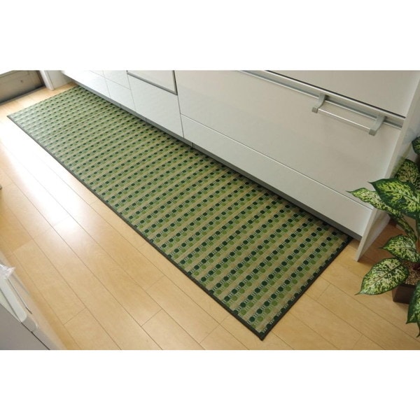 1080350125805 キッチンマット 240 い草ドット柄 グリーン ドロップ 約60×240cm 滑りにくい加工 メーカー直送
