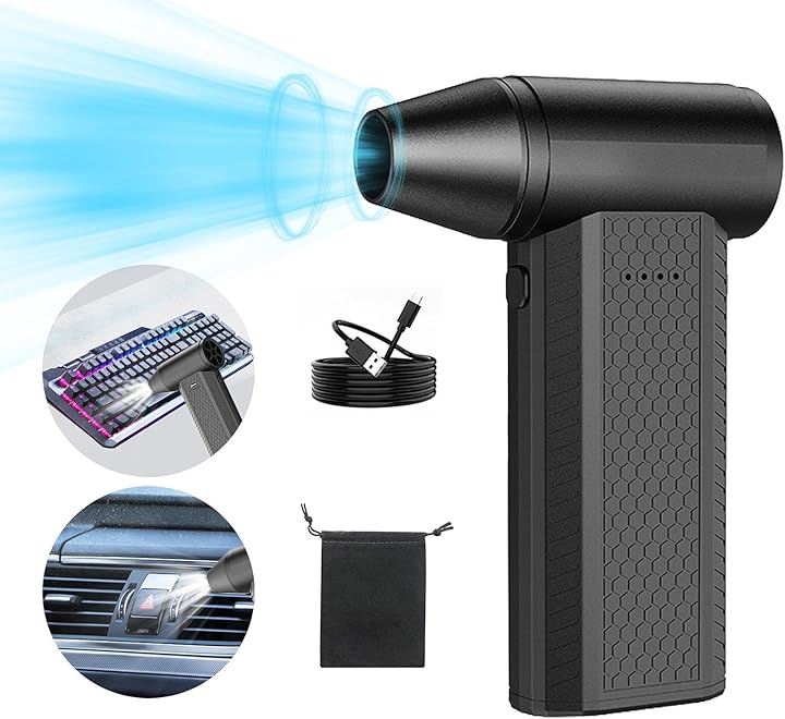 電動エアダスター 超強力 最大風速 52m/s 4段階風量調整 小型 軽量 コードレス 充電式 多用途 PC掃除 コンピューターキーボード エアコン 車内 洗車用 屋外用ミニブロワー 自宅