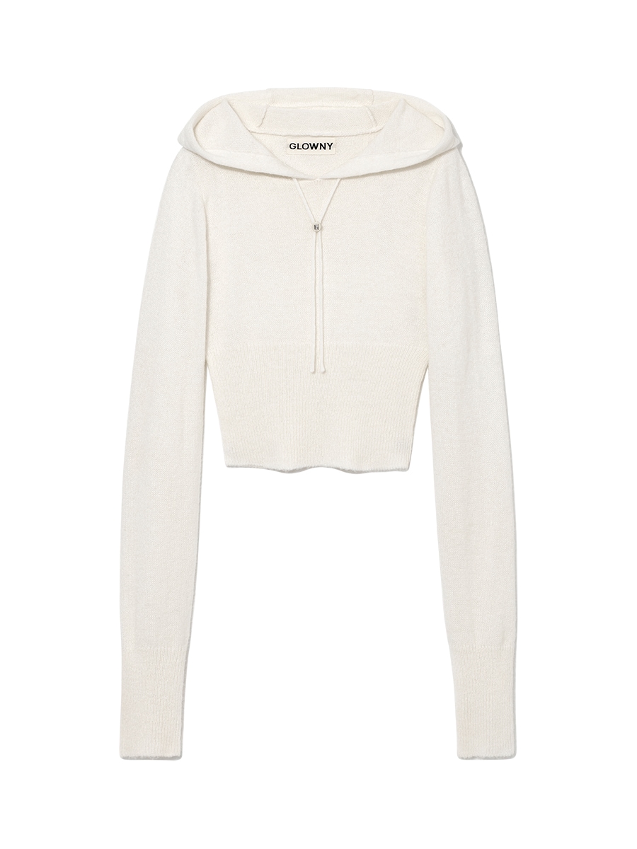 【GLOWNY】 DAYA MOHAIR KNIT HOODIE TOP : IVORY
