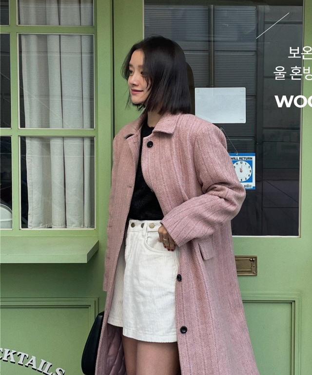 オーバーフィット カラー チェック ロング コート 2c